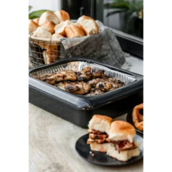 Charcoal Fancy Panz Rectangle Foil Pan 2-in-1 Deep Serving Tray -Hallmark Shop Gray Rectangle Serving Tray With Lid for Foil Pans FPD03 03