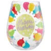 Lolita Happy Birthday Balloons Handpainted Stemless Wine Glass, 20 Oz. -Hallmark Shop Happy Birthday Balloons Painted Stemless Wine Glass 6008682 01