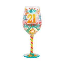 Lolita Happy 21st Birthday Handpainted Wine Glass, 15 Oz.