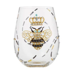 Lolita Queen Bee Handpainted Stemless Wine Glass, 20 Oz.
