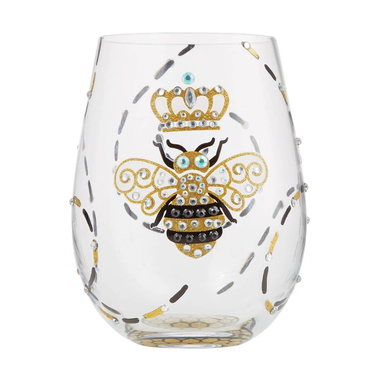Lolita Queen Bee Handpainted Stemless Wine Glass, 20 Oz. 1 Lolita Queen Bee Handpainted Stemless Wine Glass, 20 Oz.