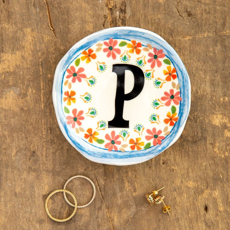 Natural Life Initial Trinket Dish, P 1 Natural Life Initial Trinket Dish, P