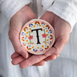 Natural Life Initial Trinket Dish, T -Hallmark Shop Natural Life Initial Trinket Dish DSH242 02