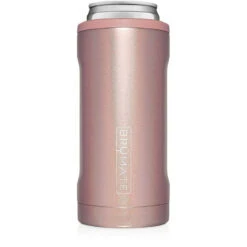 BruMate Glitter Rose Gold Stainless Steel Skinny Can Cooler, 12 Oz.