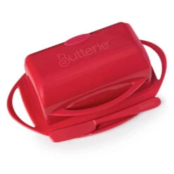 Red Butterie Flip-Top Butter Dish -Hallmark Shop Red Plastic FlipTop Butter Dish With Knife BTRRED1003 03