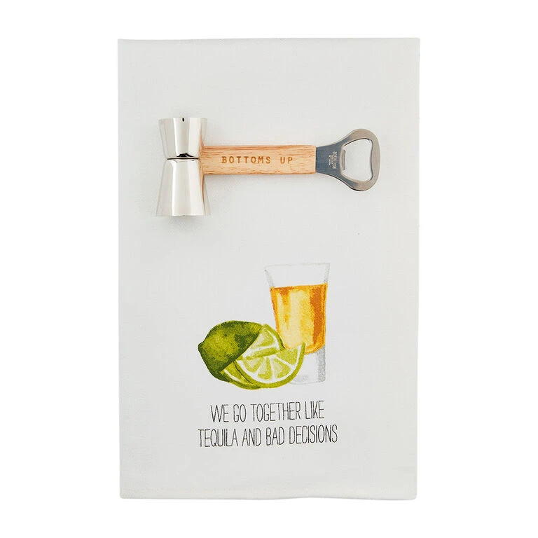 Mud Pie Tequila Tea Towel And Bar Tool, Set Of 2 1 Mud Pie Tequila Tea Towel And Bar Tool, Set Of 2