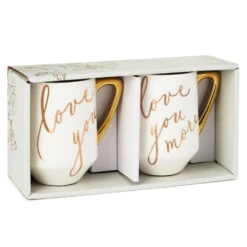 Hallmark Love You And Love You More Mugs, Set Of 2 5 Hallmark Love You And Love You More Mugs, Set Of 2 -Hallmark Shop White and Gold Love You and Love You More Mugs 1ERL1194 03